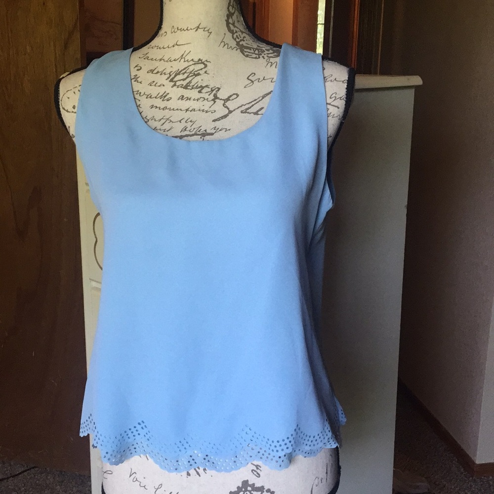 Light blue open back scalloped tank top